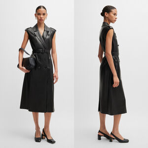 NWT BOSS FAUX-LEATHER BLACK DRESS WITH DOUBLE-BREASTED $595 - Size 8